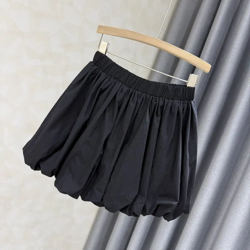 plus Size Women's Pleated Fluffy Skirt High Waist A-Line Flower Bud Half Body Skirt Korean Style Anti-Light Walking Skirt