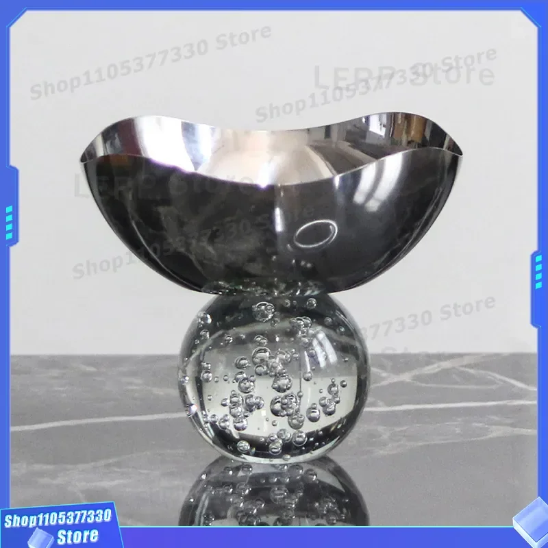 Luxury Stainless Steel Fruit Plate High Footed Tray For Coffee Table Restaurant Hotel Home Decor Dim Sum Bowl Ornament Model