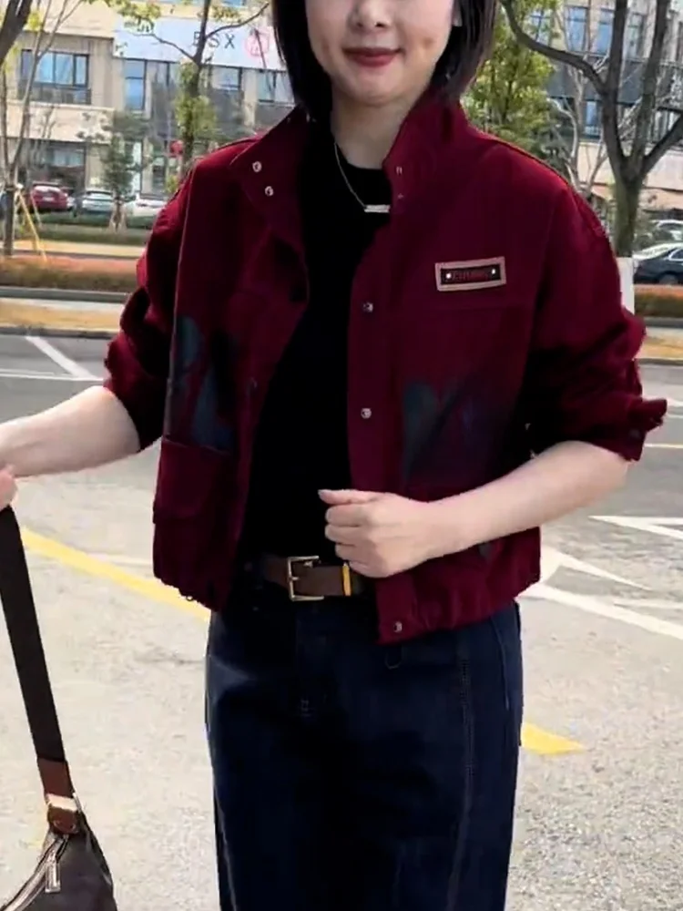 Modieuze retro denimjas voor dames, herfstnieuwe collectie, trendy top voor kleine dames