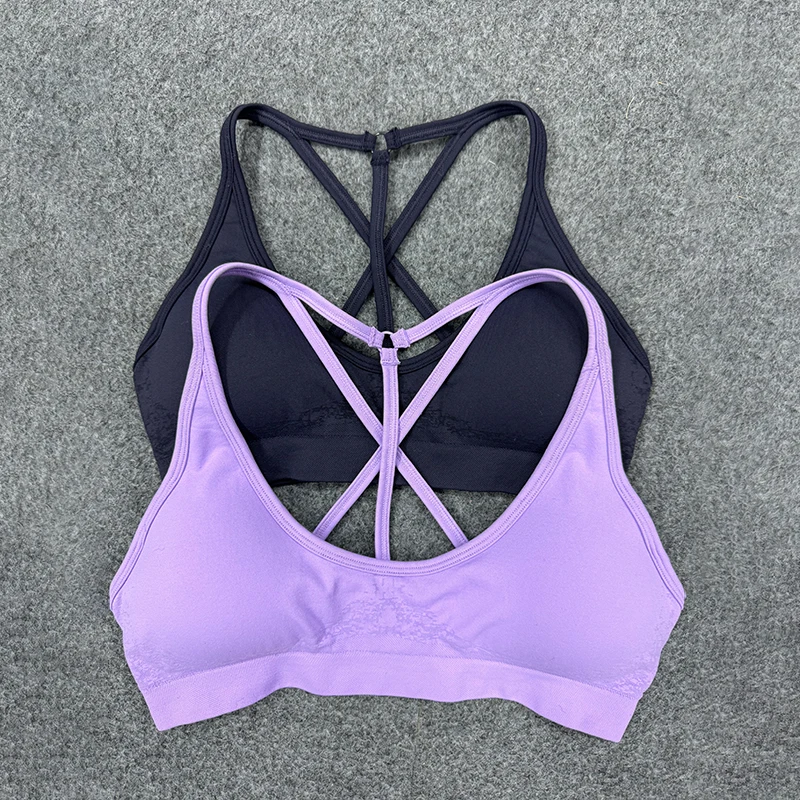 GYM DF Women's Sports Bra With Logo Cross Straps Beautiful Back Yoga Running Sports Solid Color Tight Fitness Underwear Vest