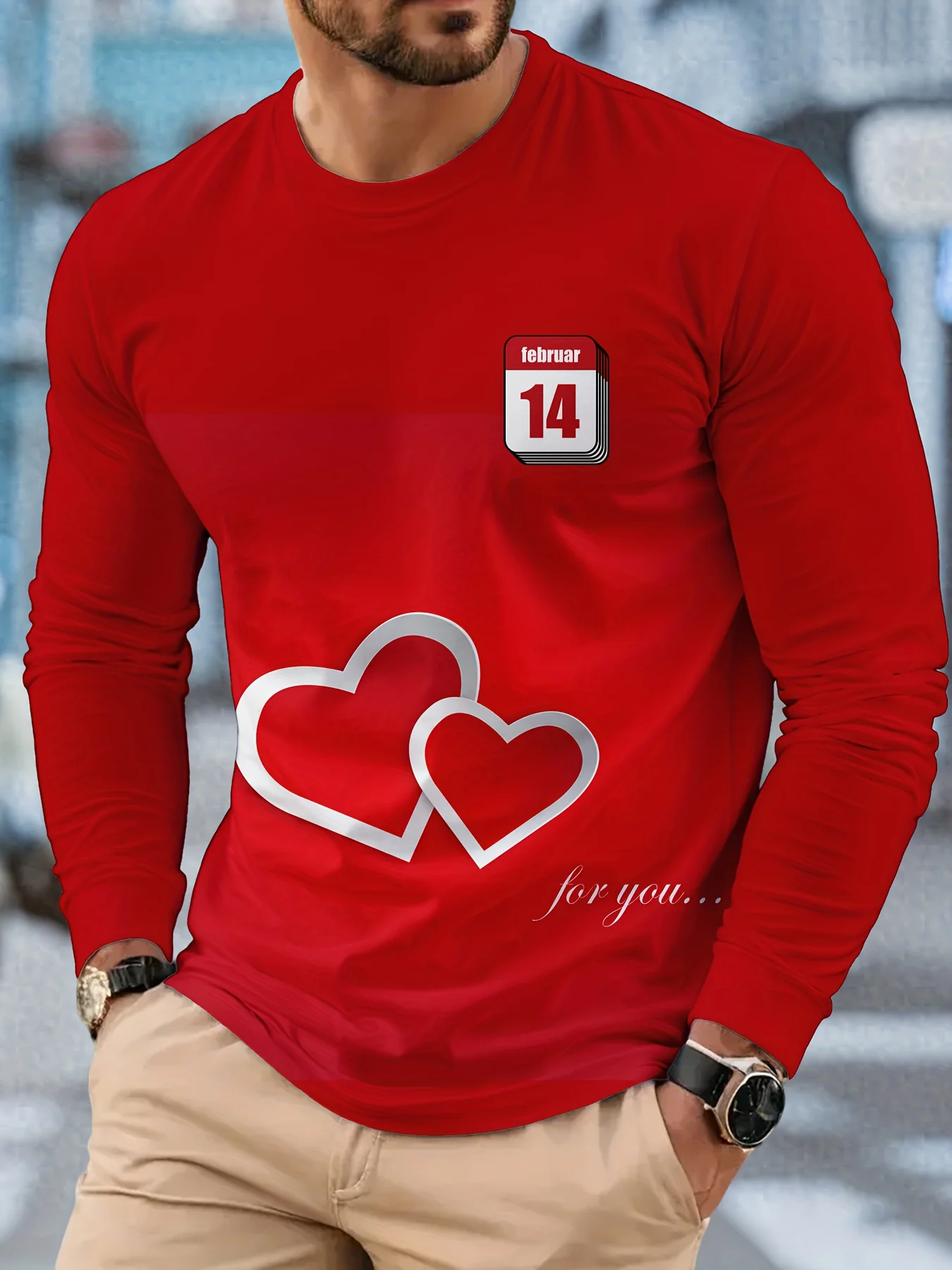 تي شيرت كاجوال بأكمام طويلة لعيد الحب من Hot Love، تي شيرت بسيط برقبة دائرية مناسب لحفلات السفر اليومية وما إلى ذلك #1