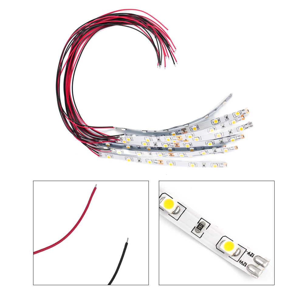 10pcs Pre Wired White Strip 6 Led for smd LED Light Self-adhesive Flexible 12V~18V Perfect For Railway & Building Layout