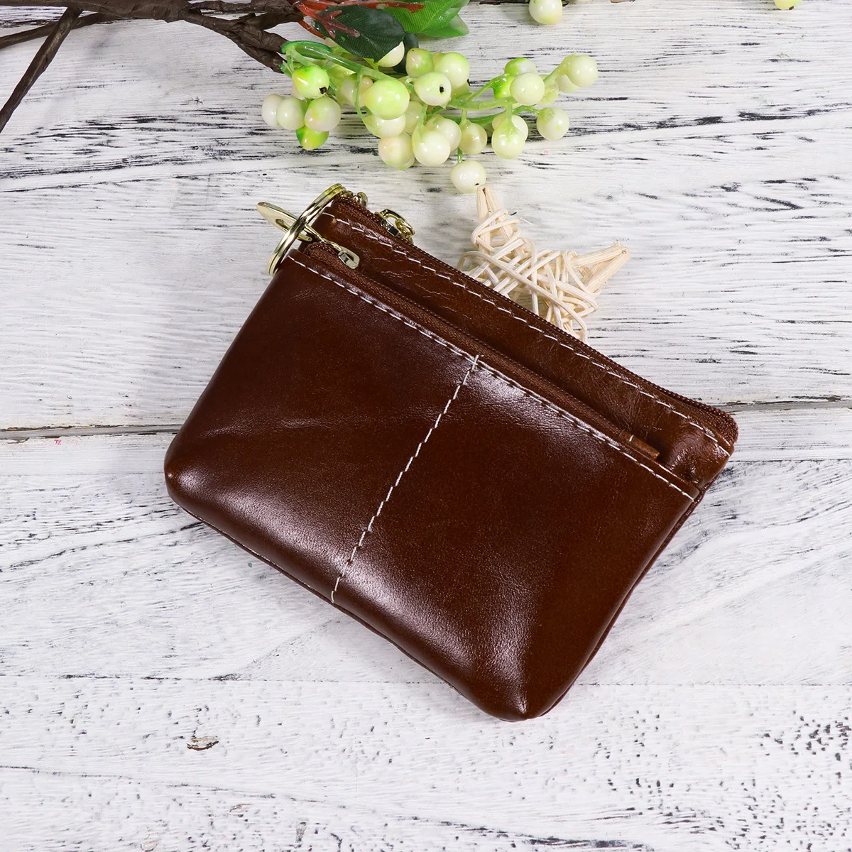 

Vintage Wallet Women Wallet Fashion Charming Coin Purse Handbag with Key Ring Large Capacity Double Zipper Bag Brown