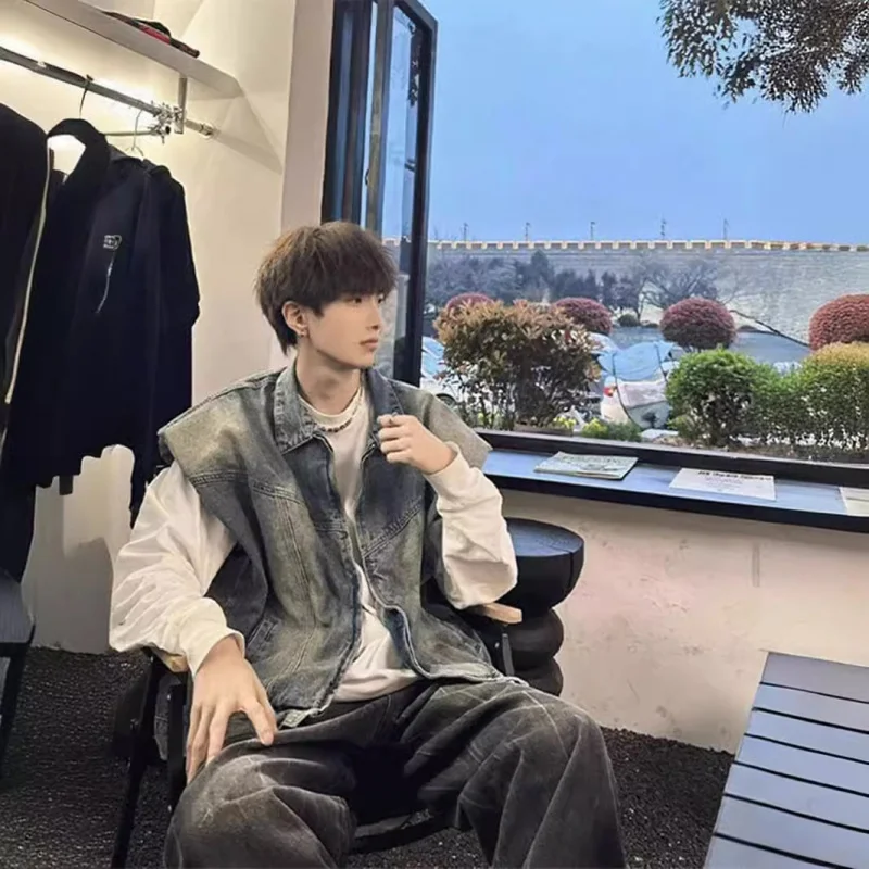 

Американский стираный жилет в стиле ретро, летняя элитная нишевая рабочая одежда, жилет без рукавов для мужчин