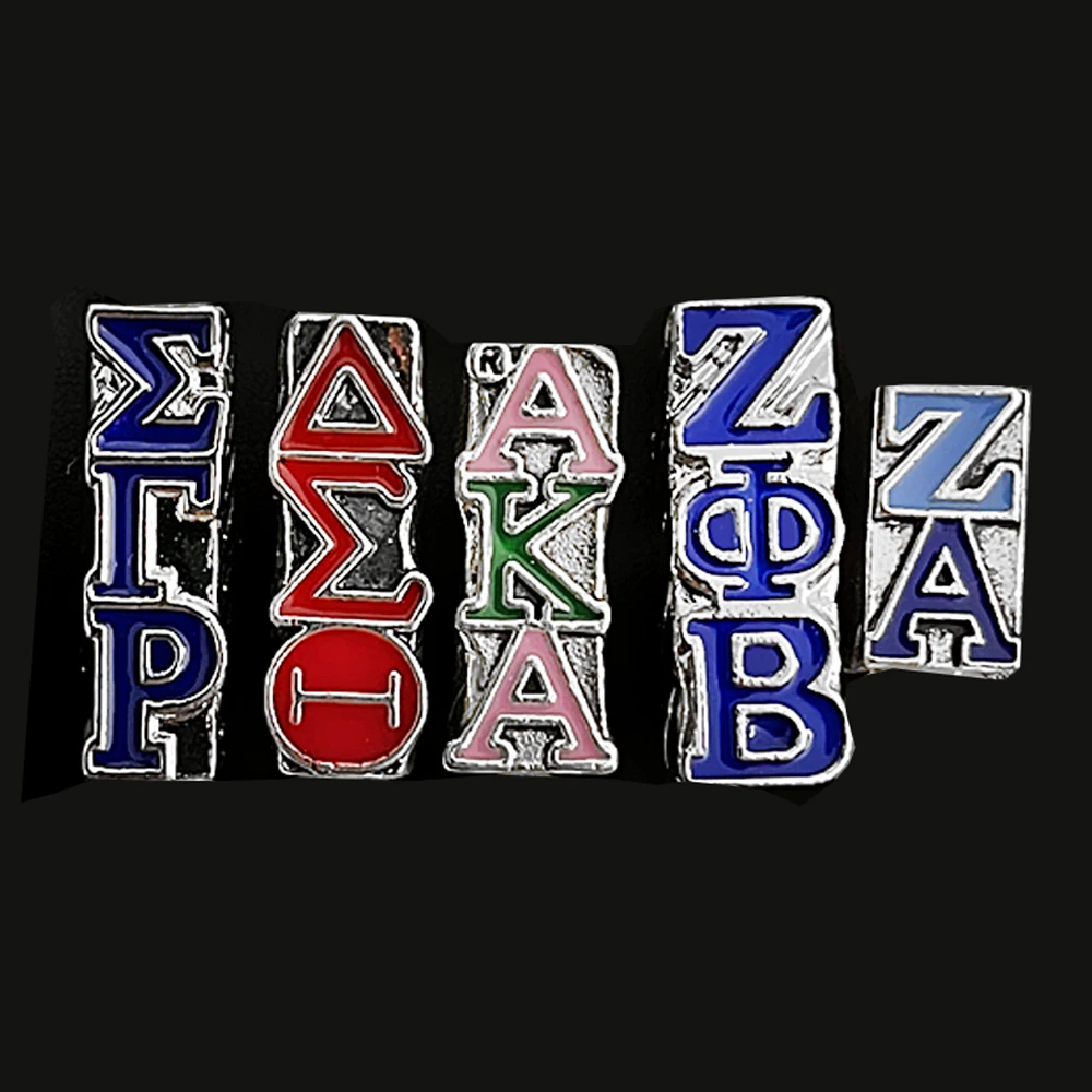 Double-sided engraved greek letter ZETA SIGMA metal enamel blocks Beads sorority DIY pendant charm