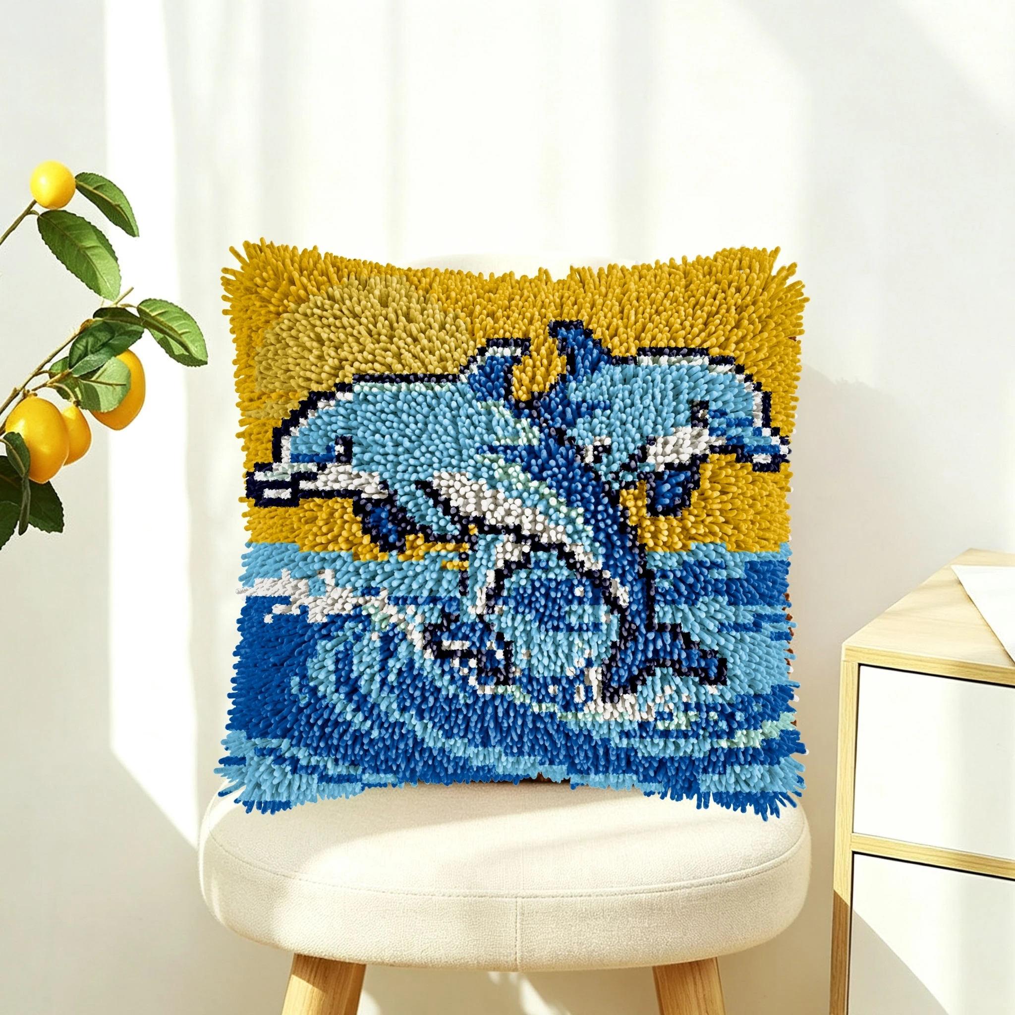 1Set Jumping Dolphins Knot Pillow Latch Hook Kit Cushion Pillowcase Set For Needlework Latch Hook Kits DIY Beginner-friendly Emb