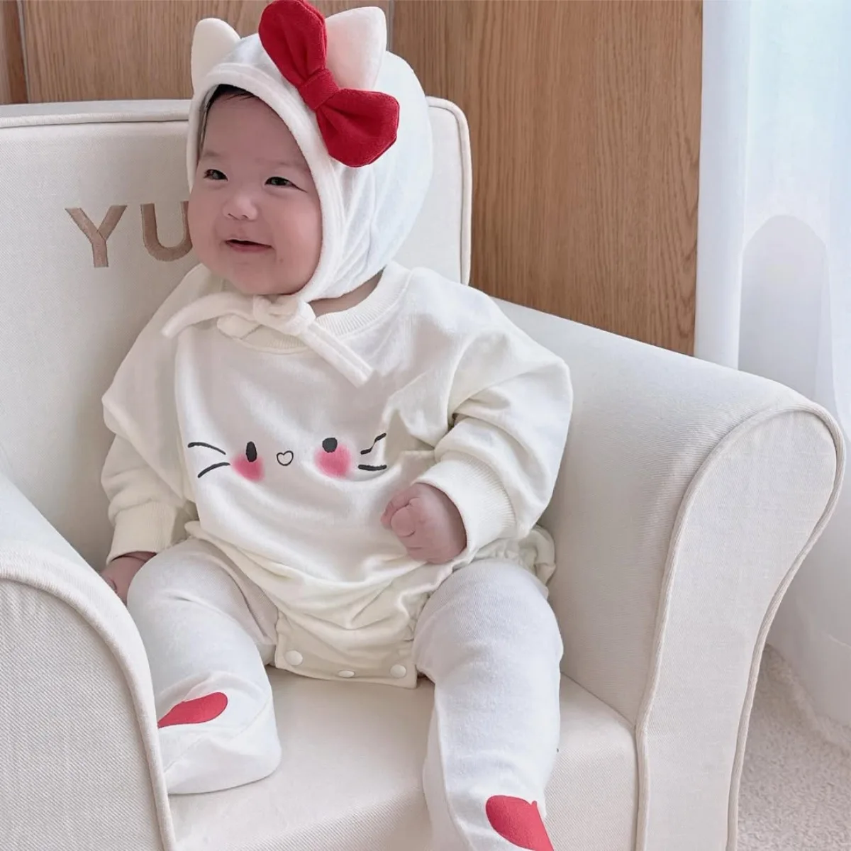 2026 Autumn New Baby Long Sleeve Cartoon Bodysuit + Hat 2pcs Set Newborn Cotton Jumpsuit Boy Girl Toddler Photography Clothes