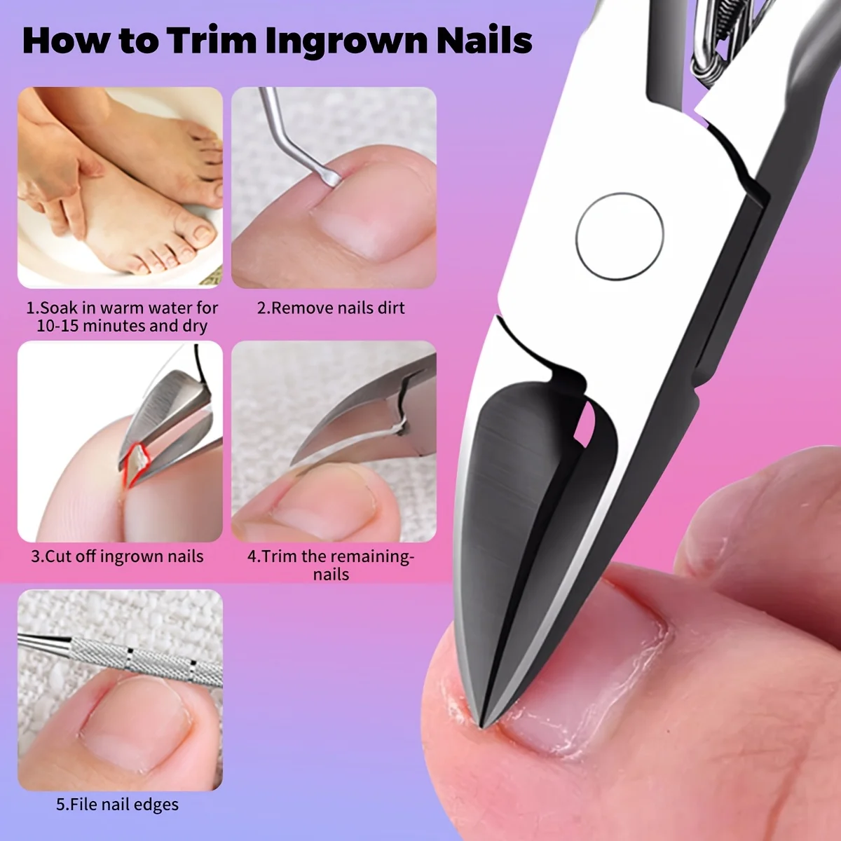 1/2pcs Ingrown Toenail Clipper Set Stainless Steel Sharp Blades for Thick Hard Ingrown Nails Rebound Effort-Saving Design