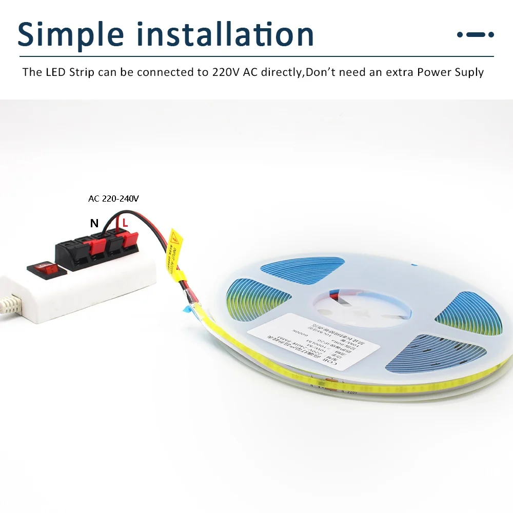 COB LED Strip Lights 220V 230V AC 5M 10M Elastyczna taśma LED FOB Ribbon Stripe 240LEDs Ciepłe, zimne białe oświetlenie liniowe