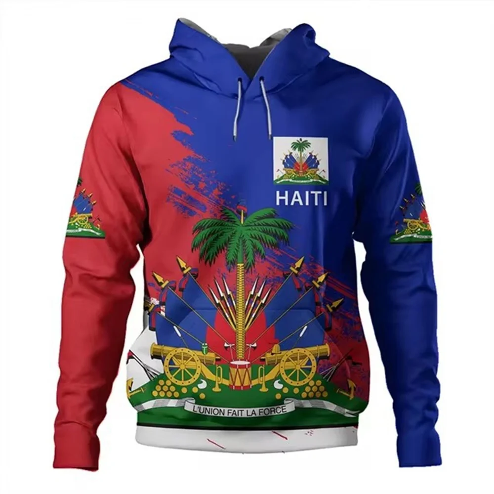 

Tessffel Retro Pullover Hoodie 3D Print Streetwear Tracksuit Hoody with Country Emblem Flag Caribbean Sea Haiti Island Design fo