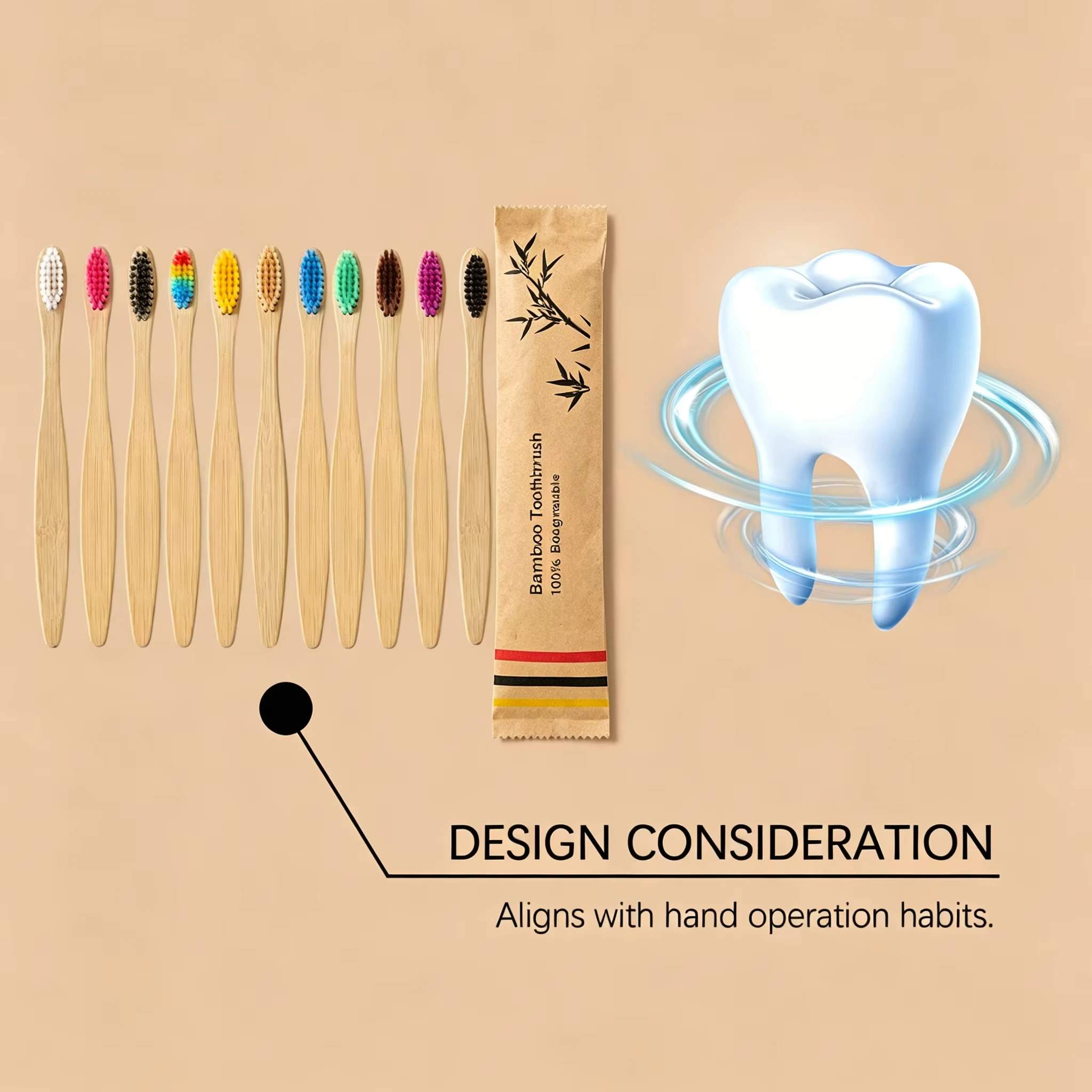 

100 Pack Engraving LOGO Bamboo Toothbrushes Portable Eco Friendly Adults Disposable Hotel Toothbrush for Travel use