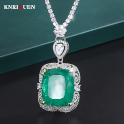 Luxury Vintage 20*23mm Emerald Pendant Tennis Chain Necklace for Women Lab Diamond Cocktail Party Fine Jewelry Accessories Gift