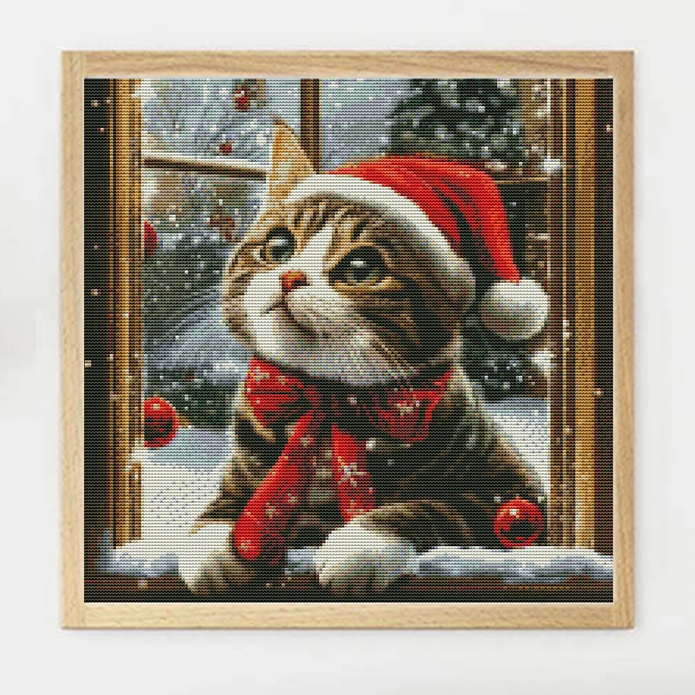 Momoart Bedrucktes Kreuzstich-Set, Katze, Tier, neue Kollektion, 11 ct, DIY-Stickerei, Stoff, Kunst, Handarbeit, Dekor, Zuhause, Weihnachtsgeschenke