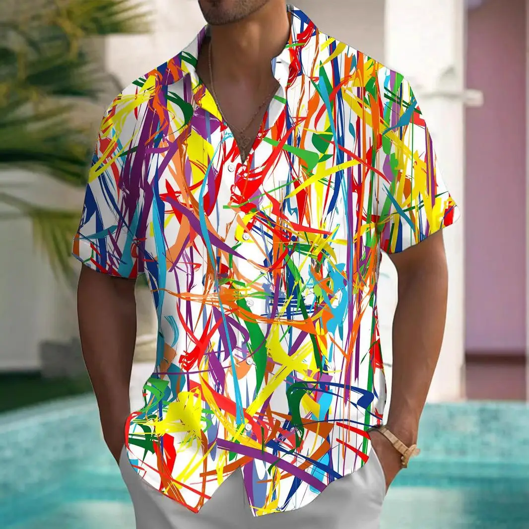 

Printed Flip Collar Short Sleeve Men's Shirt Comfortable Casual Fashionable Inner Wear for Summer Season Other Material 100%
