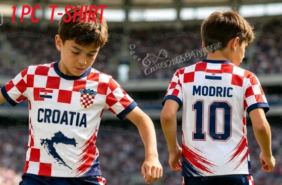 26 Jungen Modric Nr. 10 Fußballtrikot-Set mit Shorts, Norwegen Fußballfan-Shirt-Shorts-Set, Kinder-Trainingsanzug 2-teiliges Set – Detail 8