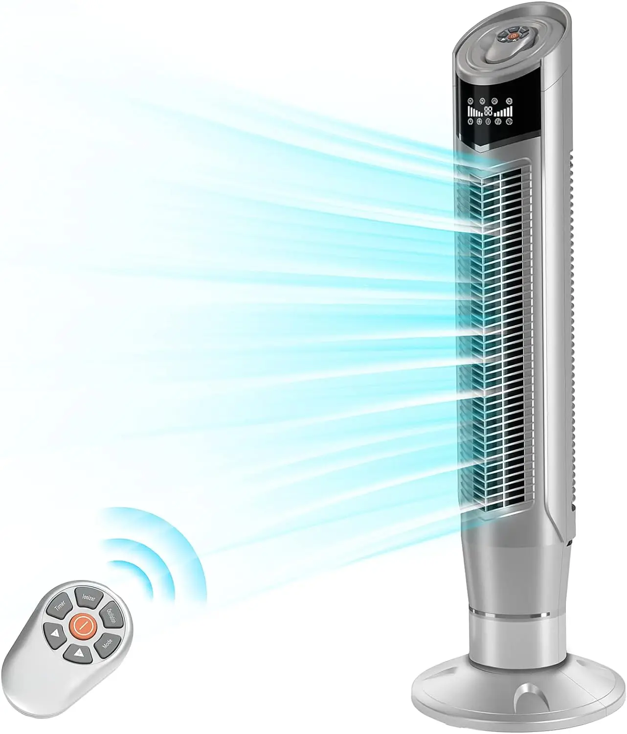 

Fan, 360° Oscillating Standing Fan Room Fan Portable Bladeless Quiet Floor Fan with Remote, 8 Speeds, 3 Modes, 24H Timer