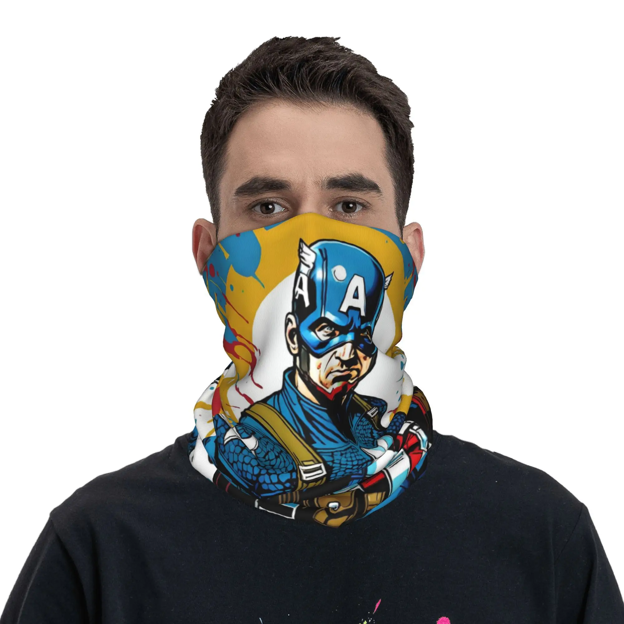 Custom Captain America Colorful Graffiti   Bandana Neck Warmer Men Women Winter Ski Tube Scarf Gaiter Anime Cartoon Face Cover