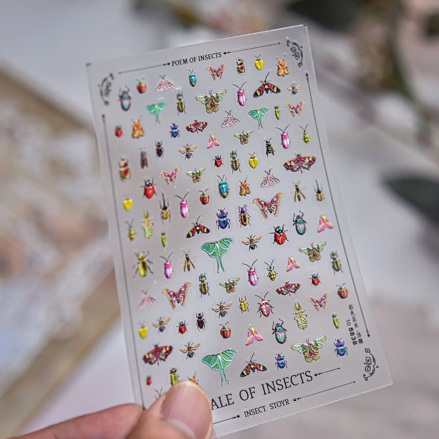 Y2K Fantasy Forest Insect 5D Nail Art Stickers Element Moth Butterfly Bee Ladybug Cute Fairy Tale Self-adhesive Nail Art Decor