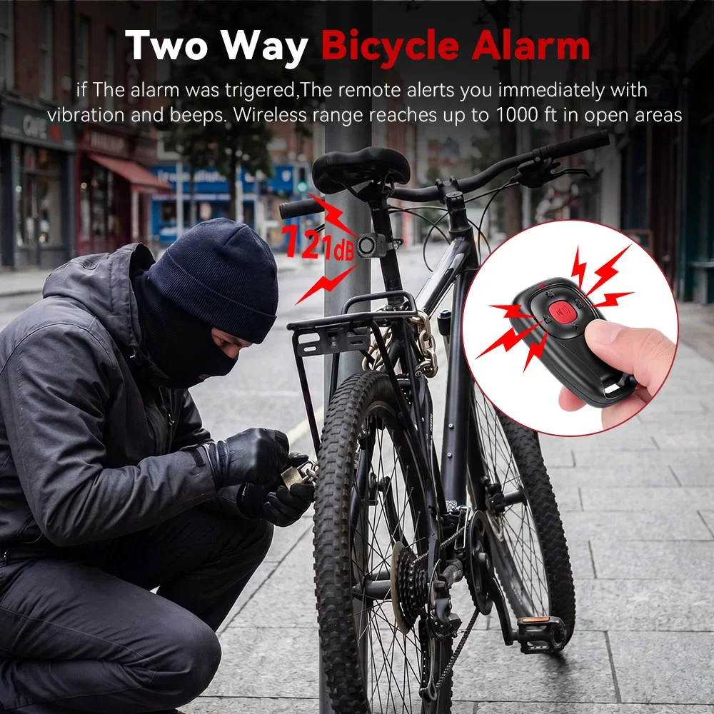 NEW Bike Two Way Vibration Alarm 121dB IP65 Waterproof Motorcycle Bicycle Scooter Anti Theft Alarm Wireless Remote Control  305M