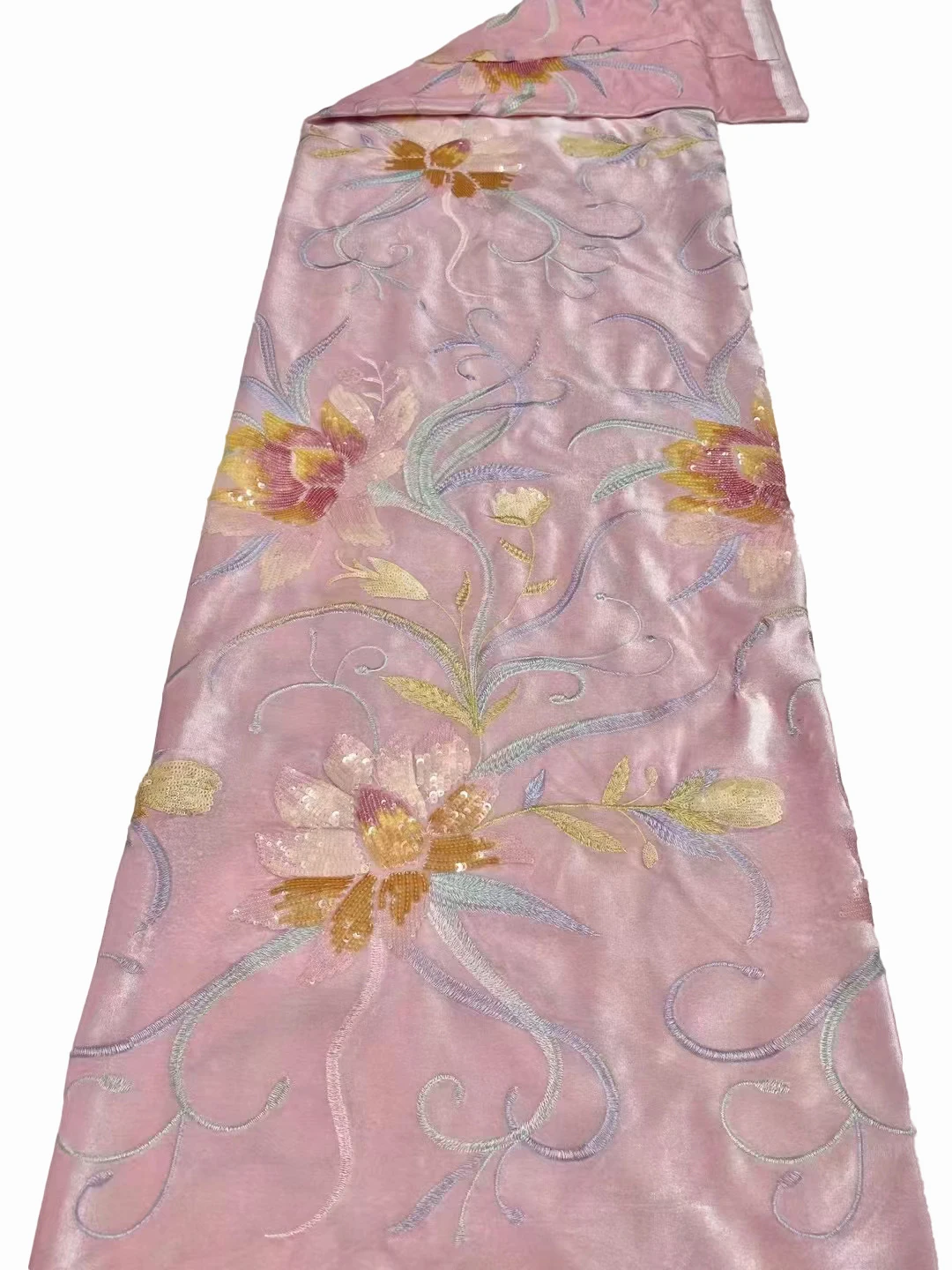 

Europe and the United States new velvet sequins bead tube embroidery fabric, high-end fall and winter fashion dress dinner dress