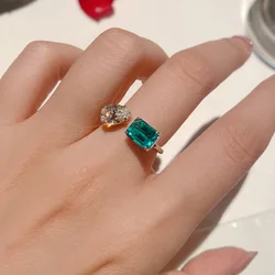 Hot New 925 Sterling Silver Pear Cut Emerald cut Green Gemstone Wedding Party Vintage Open Ring Fine Jewelry Christmas Gifts