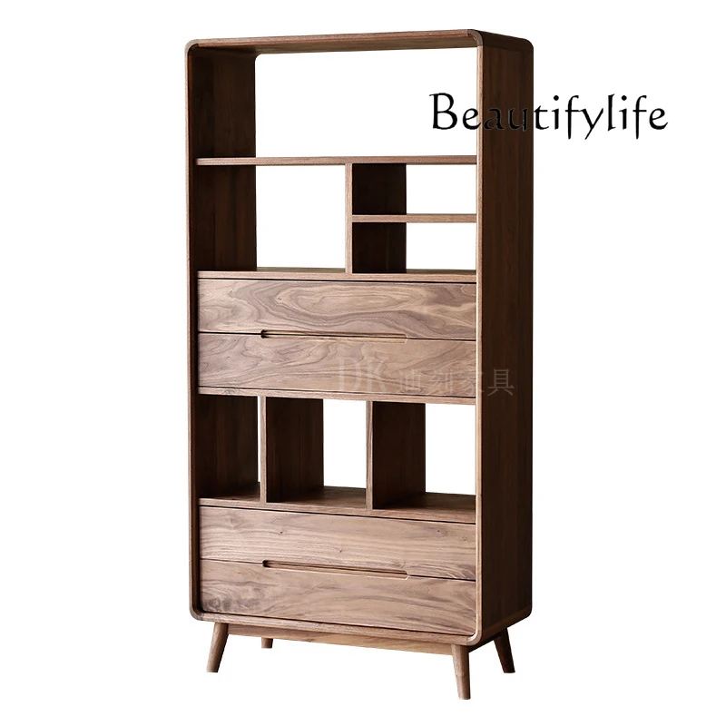 

North American black walnut bookcase Nordic simple solid wood storage cabinet bookcase Japanese bookcase