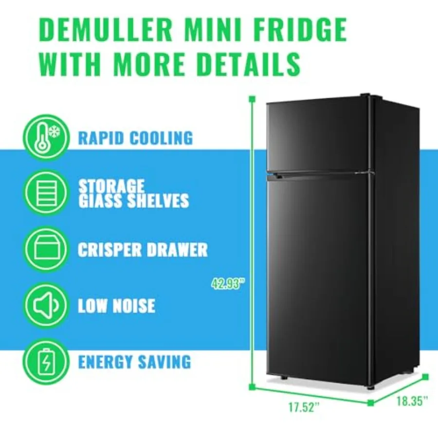 4.5 Cubic Feet Double Door Fridge with Top Freezer for Home Kitchen Storage Large Capacity Refrigerator with 7 Temperature Cont
