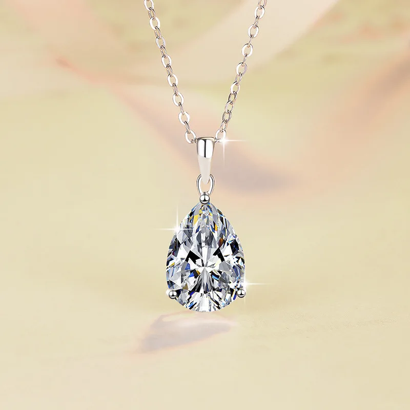 

6CT Women's Teardrop Moissanite Necklace PT950 Platinum Comfortable Fit Hypoallergenic Daily Party Jewelry