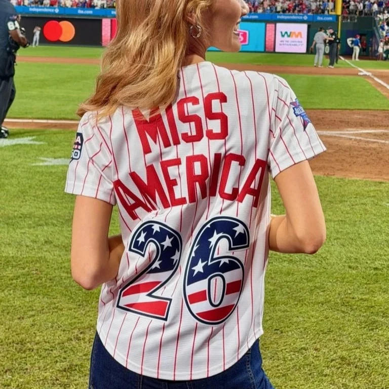 Miss America 26 Baseball Jersey Striped Adult Kids Short Sleeve T-Shirt US Flag Patriotic Summer Game Day Casual Sports T-Shirt