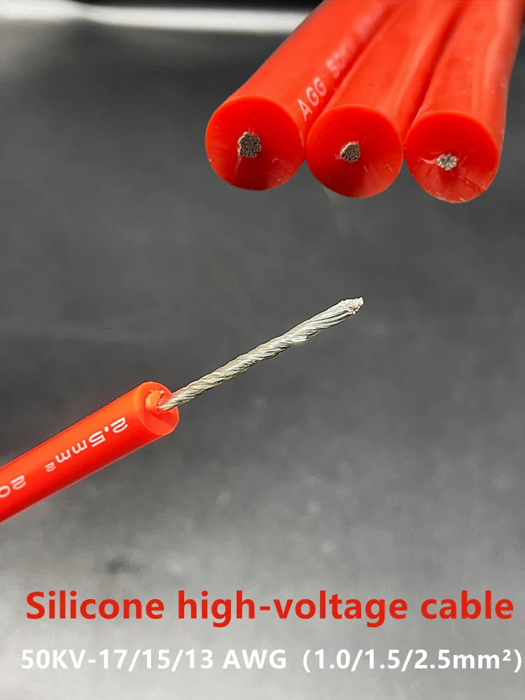 

Silicone high-voltage cable 50KV 17 15 9 13AWG/2.5mm ² temperature resistant -60 ℃ -+200 ℃ tinned copper core DC flexible cable