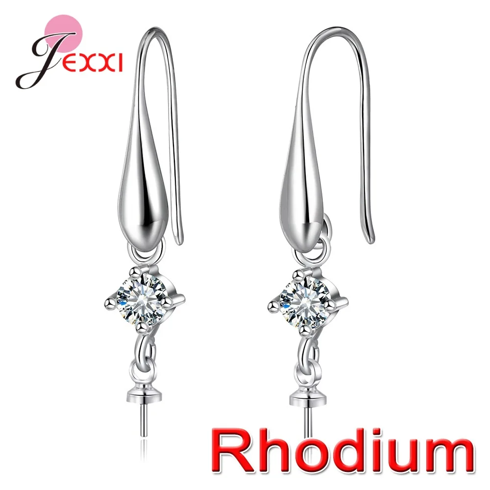 CZ cyrkon 925 srebro kolczyki DIY ustalenia cyrkonia zatrzaski haki okucia Making akcesoria Hook biżuteria 1 para — zdjęcie 6