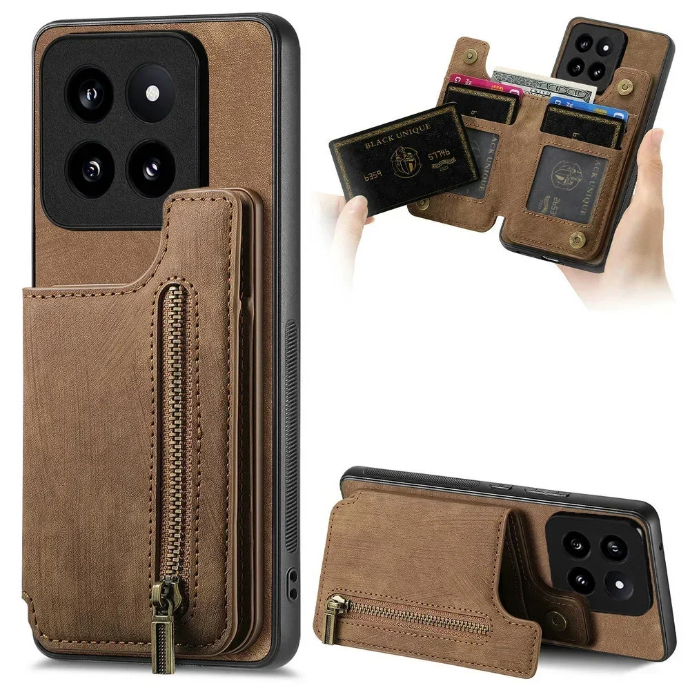 Zipper Wallet Card Case for Xiaomi 14T Pro 13T 12T 11T 10T 14 T 5G 2024 Leather Phone Xiaomi 14 Case Mi 11 Lite Magnet Flip Capa