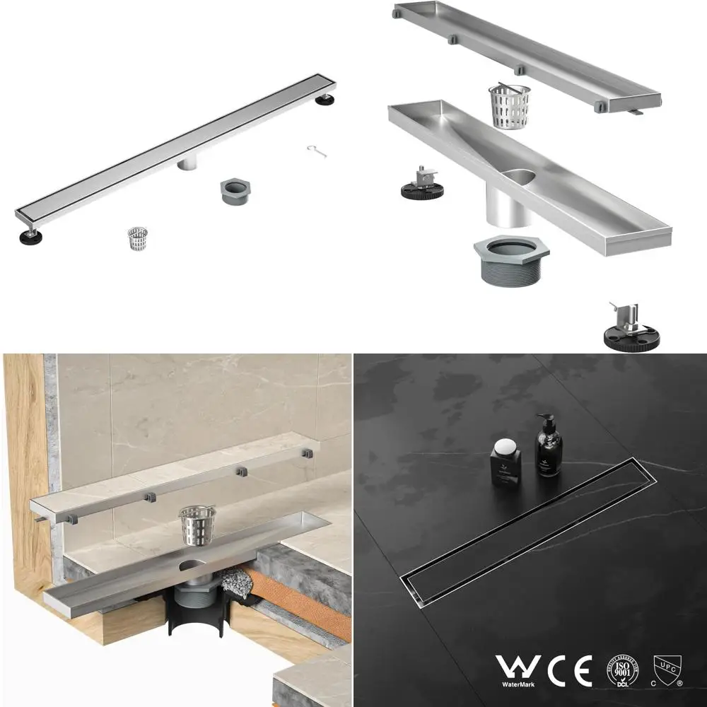 

36 Brushed Stainless Steel Linear Shower Drain | Efficient Flow | Tile-Friendly | Hair Catcher | Upgrade Bathroom Drain