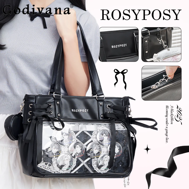 Original New Japanese Style Sweet Y2k Single Shoulder Bag Student Cute Large Capacity Ribbon Versatile Girl Lady Handbag 2025