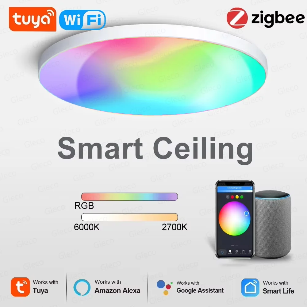 Tuya Zigbee 3.0 Smart Ceiling Light Wifi RGBCW Led Ceiling Lamp Livingroom Home Decoration Smart Lamp For Alexa, Google Home