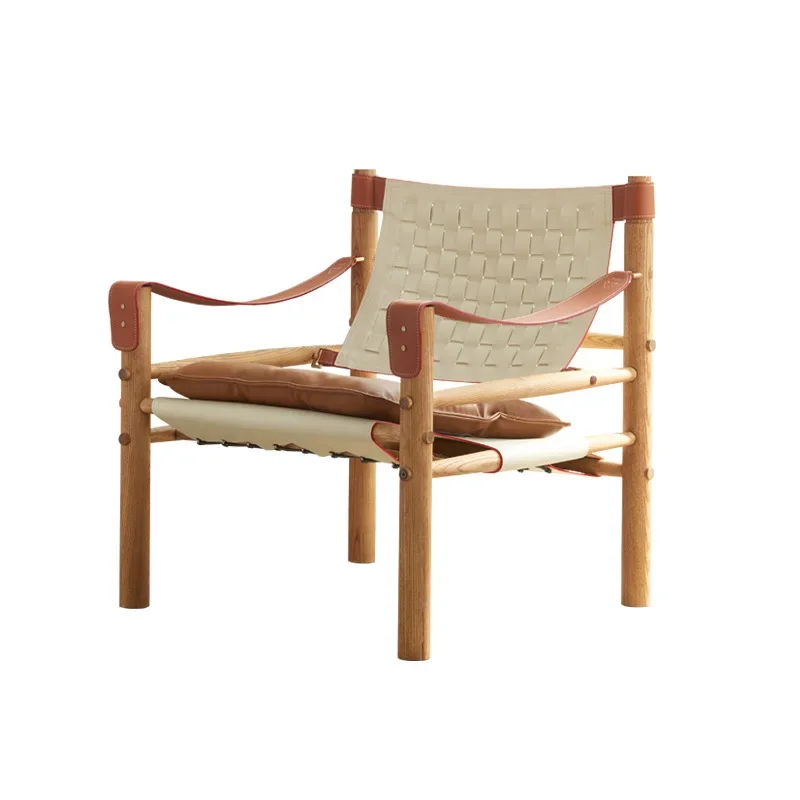 Italian minimalist saddle leather sofa chair, office home light luxury homestay solid wood leisure recliner
