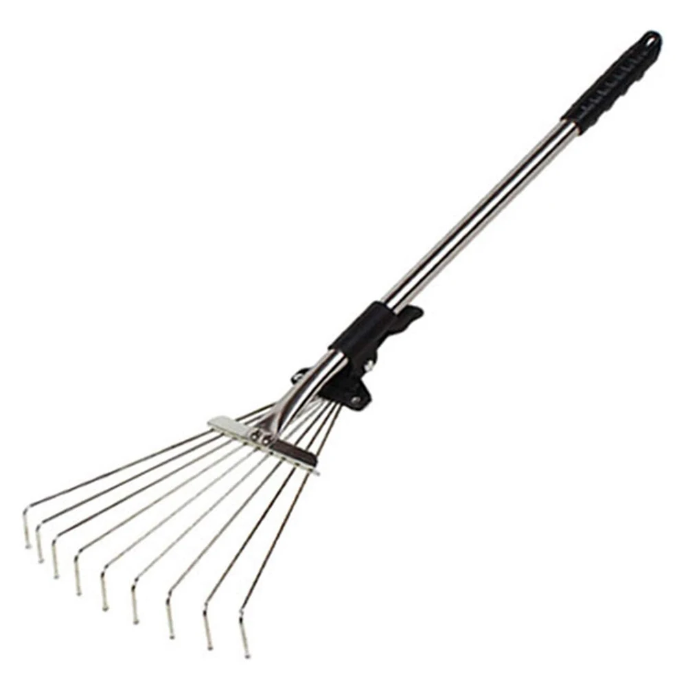 Small Garden Rake Quick Sweep Adjustable Aluminum Alloy Multi Toothed Comfortable To Grip  Garden Leaf Rake for Lawn