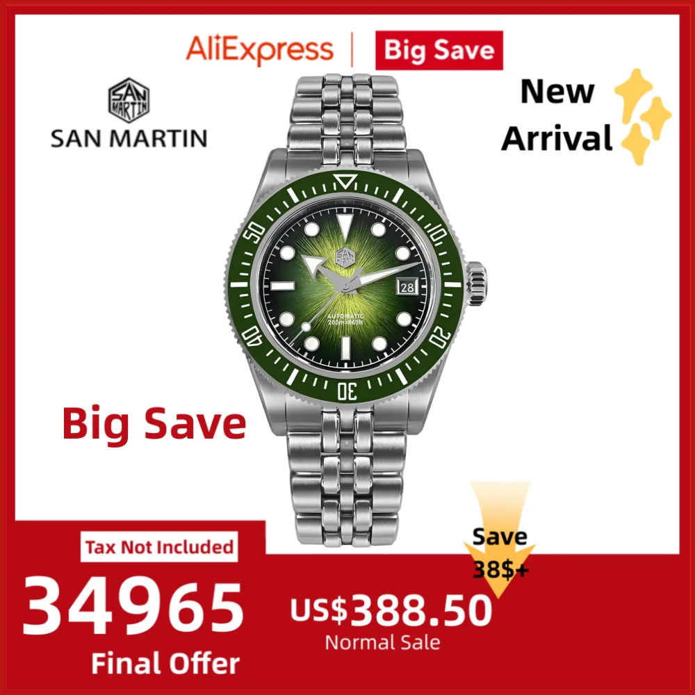

San Martin Automatic Watch 37.5mm 9015 Enamel Gradient JianZhan Dial Mechanical Wristwatch Luminous Sapphire 20Bar SN0148GX
