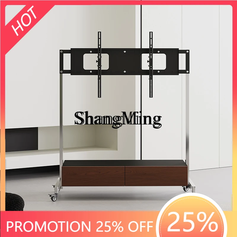 SM household antique TV shelf floor-to-ceiling stainless steel removable TV bracket hidden storage belt wheel
