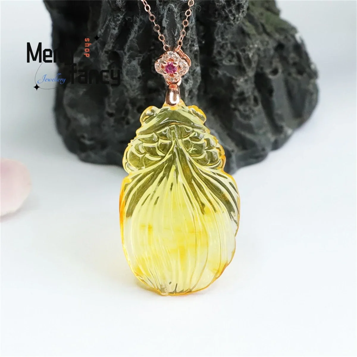 Natural S925 Silver Inlaid Gold Pearl Amber Goldfish Pendant Necklace Simple Elegant Personality Fashion Versatile Women Jewelry