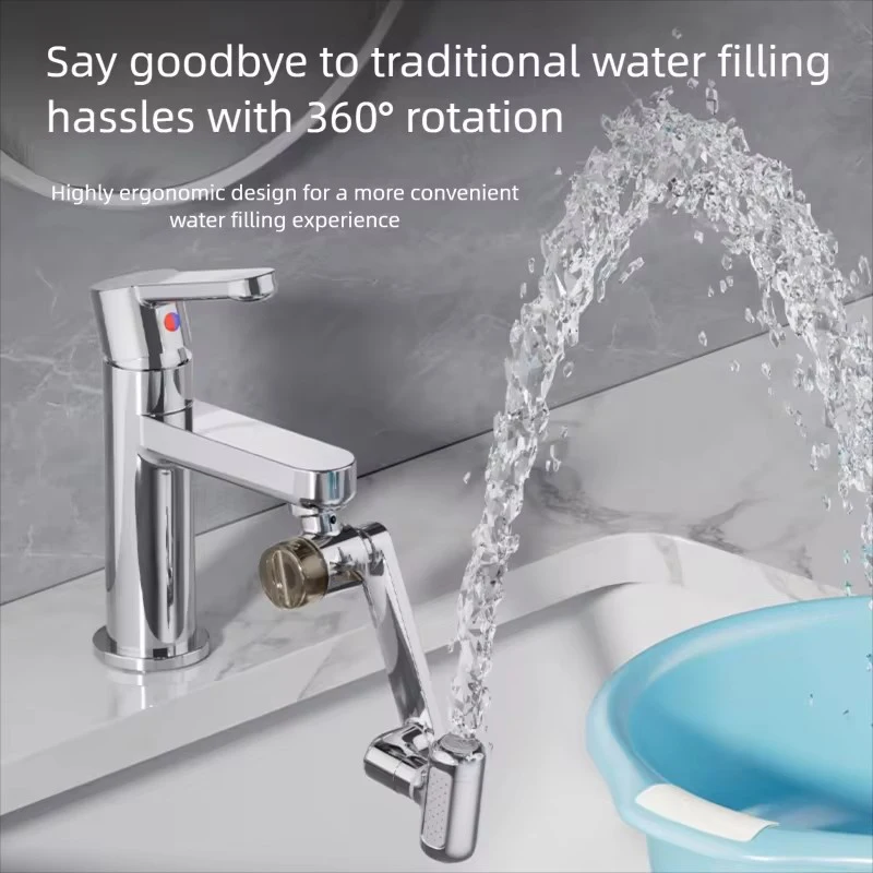 Brass Filtered Water Kitchen Faucet Extender 1440° Rotation Swivel Robotic Arm 4 Modes Splash-proof Tap Aerator Faucet Extension