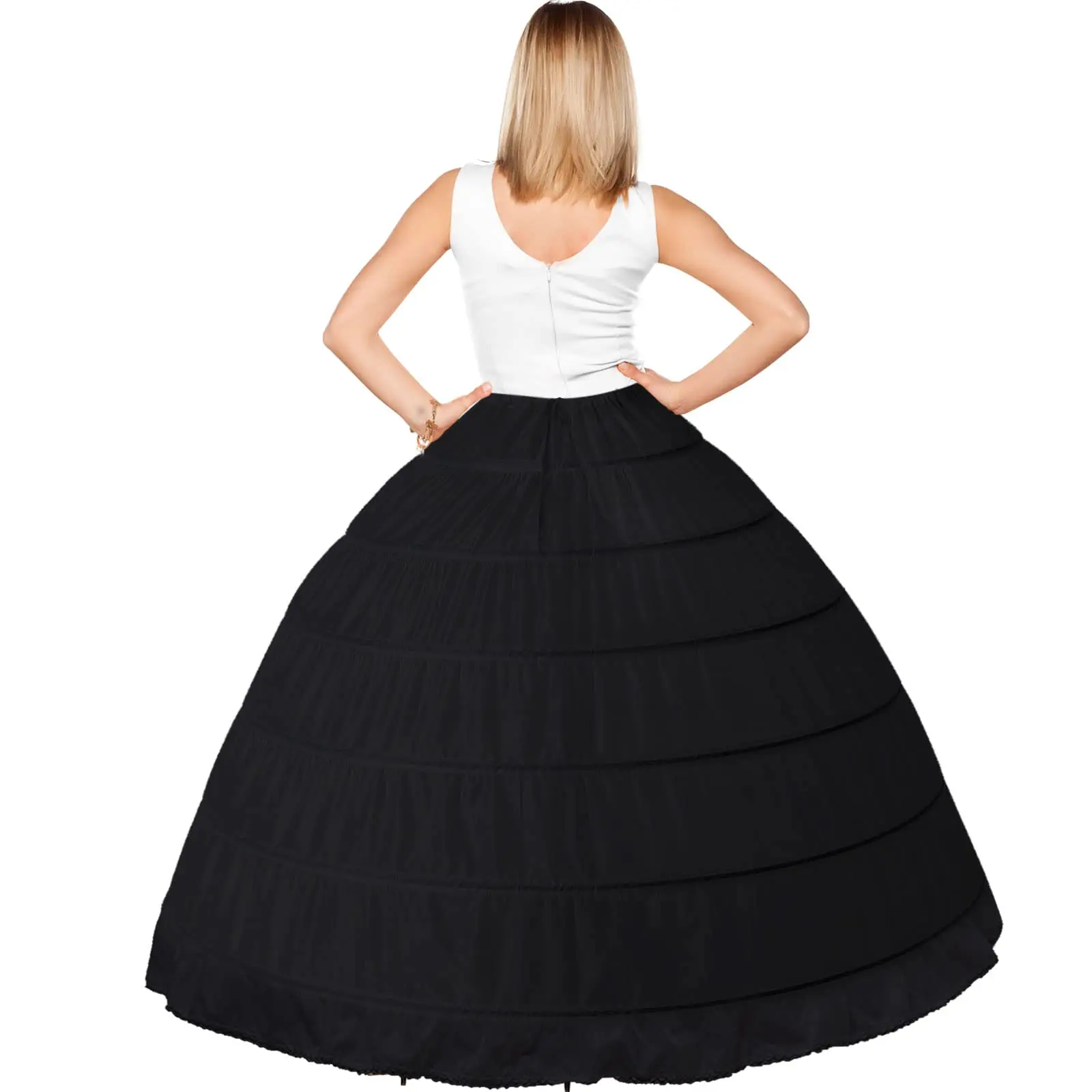 Black 6 Hoops Crinoline Long Wedding Petticoat Ball Gown Dress Underskirt Skirt Half Slips Wedding Accessories