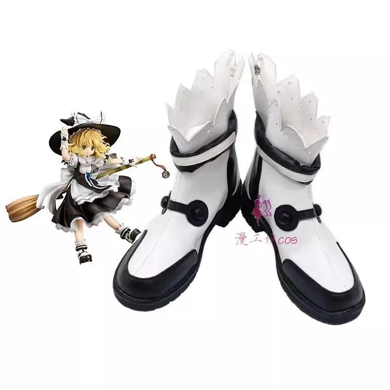 Game Touhou Project Kirisame Marisa Cosplay Shoes Anime Black White Boots Cosplay Costume Prop Shoes for Halloween Party