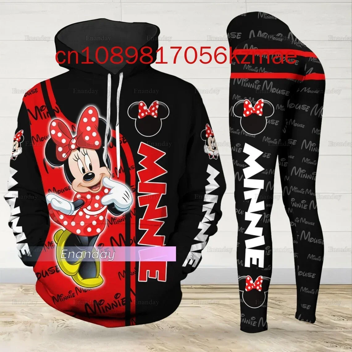 2025 New Disney Minnie Mouse 3D Hoodie Women\'s Hoodie Yoga Leggings Set Mickey Yoga Sweatpants Hoodie Fashion Sports Suit