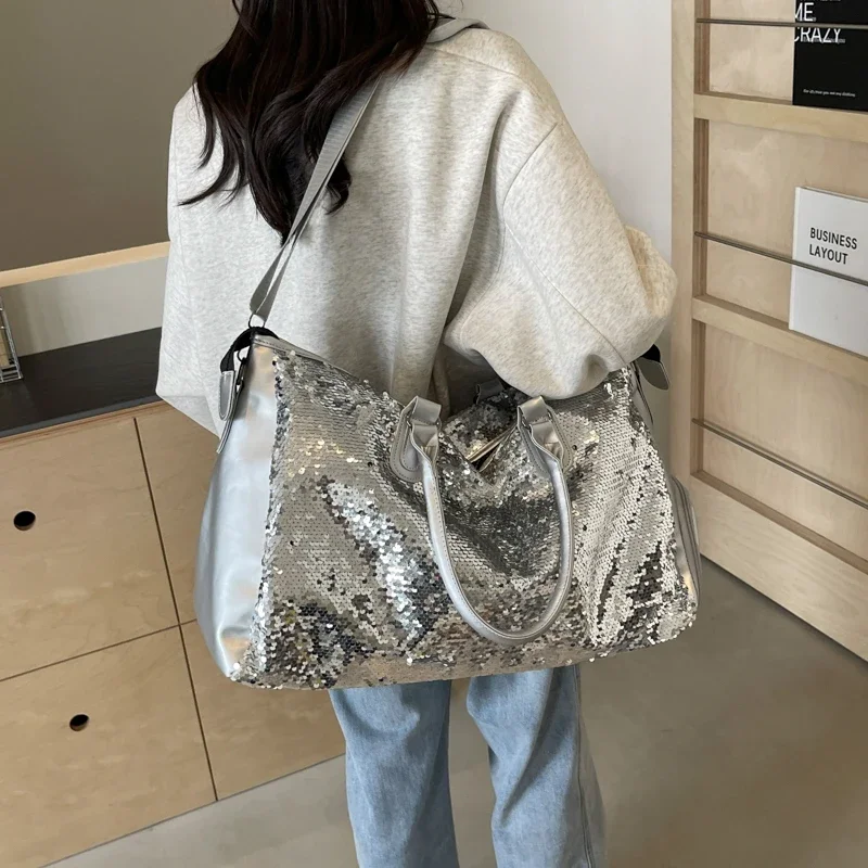 Super Cool Sparkling Sequins PU Travel Bags High Quality Large Capacity Shoulder and Crossbody Bags for Women 2024 Fashion New