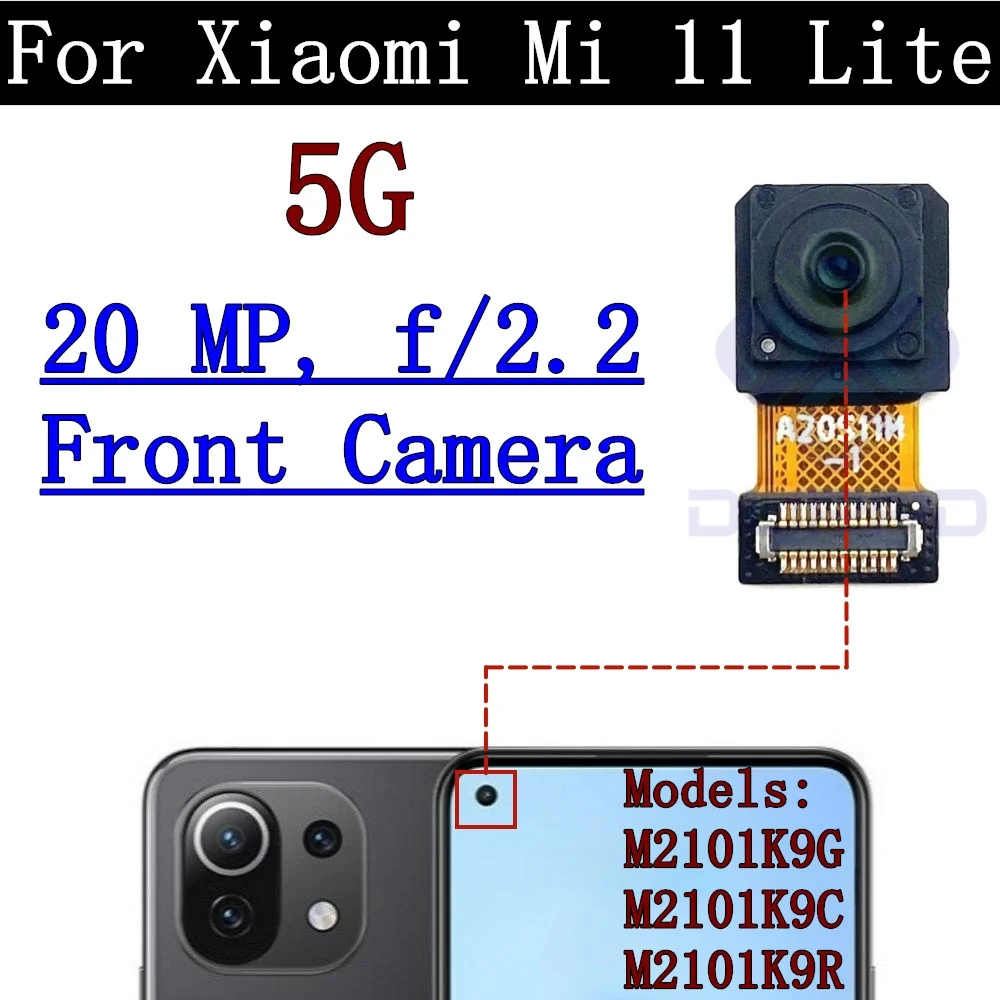 Original Rear Camera Flex Cable for Xiaomi Mi 11 Lite, 4G, 5G Front Selfie, Small Facing Main Back Camera, Glass Lens