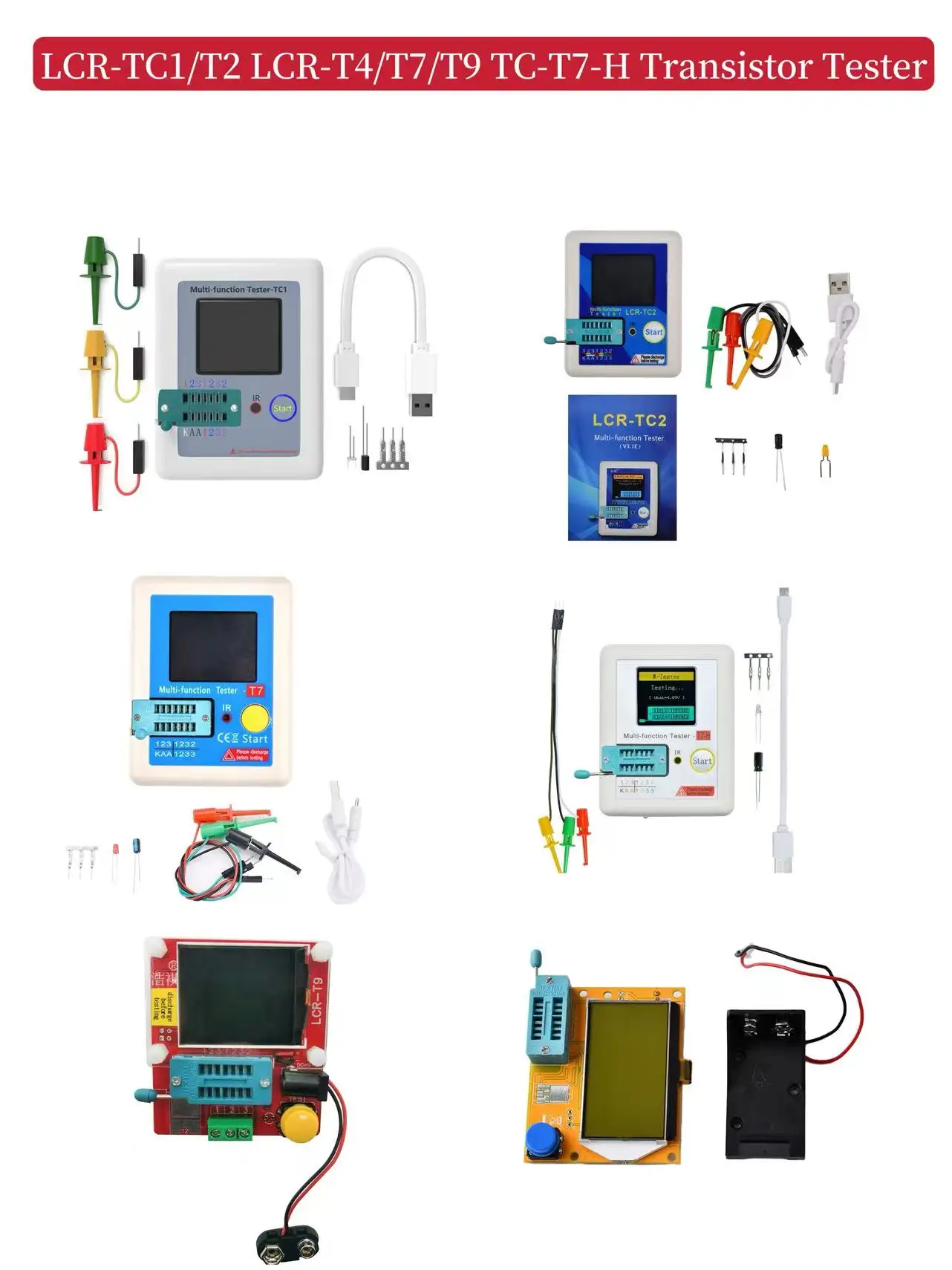 LCR-TC1/T2 LCR-T4/T7/T9 TC-T7-H wyświetlacz Tester próbnik elektroniczny multimetru dioda trioda rezystor kondensatorowy MOS/PNP/NPN