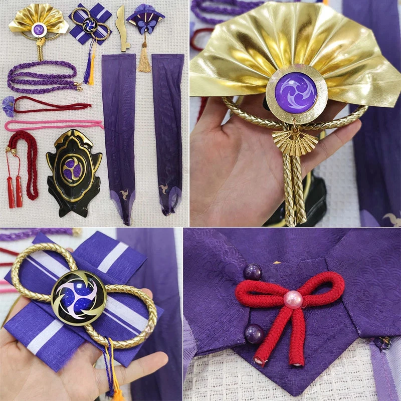 고품질 라이덴 쇼군 코스프레 의상 가발 헤어 게임 임팩트 라이덴 쇼군 코스튬 가발 세트 여성 파티 의상