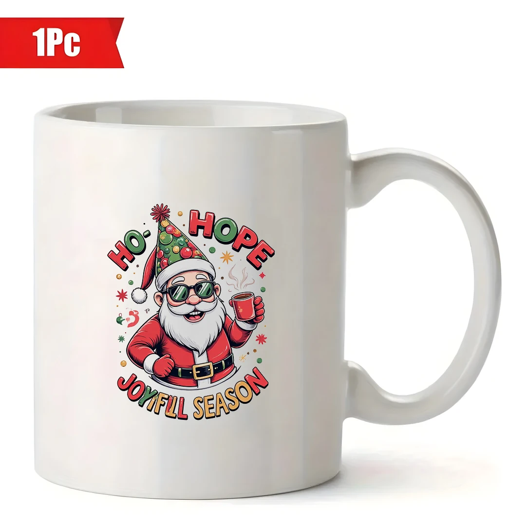 كوب قهوة سعة 11 أونصة + كوب كرتوني سانتا كلوز + كوب مكتب عائلي من HO HO HOPE + مجموعة هدايا لموسم عيد الميلاد المبهجة