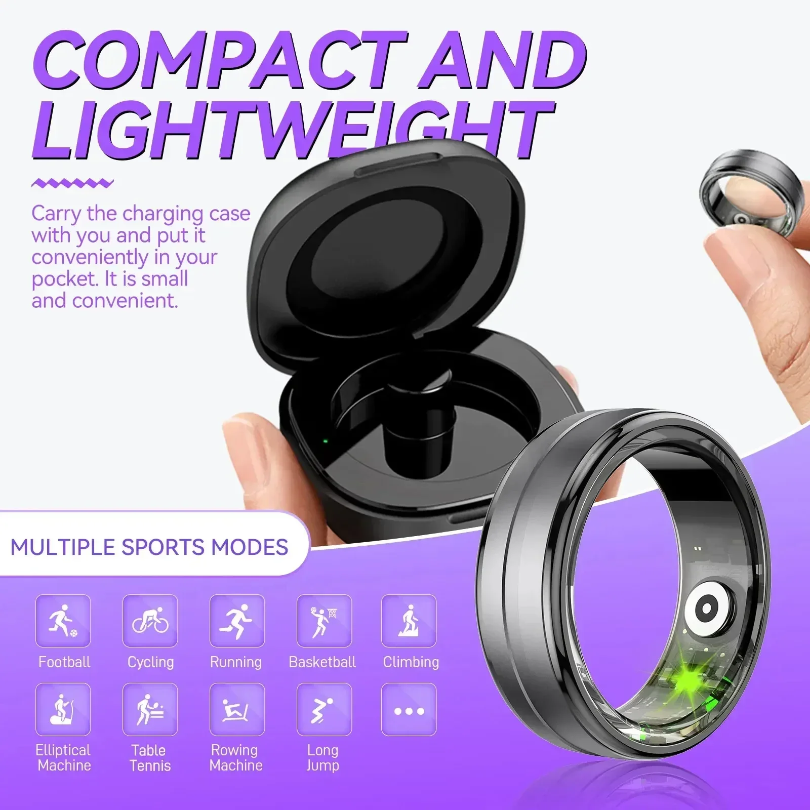 2024 New Smart Ring Men Women, Heart Rate and Blood Oxygen Monitor, IP68 & 5ATM Waterproof, Multi-sport Mode for Android IOS